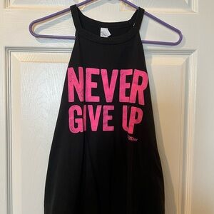 Black Tank Top with Pink 'Never Give Up' Print